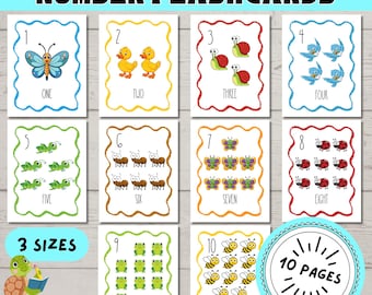 Animal Number Flashcards 1-10: Preschool Math Printable (Digital Download)