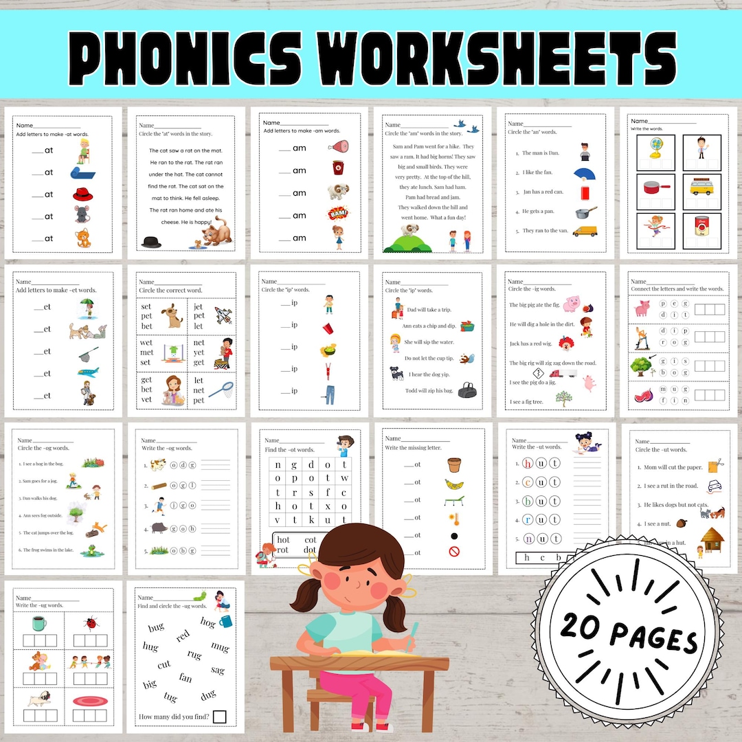 Phonics Worksheets for Kindergarten First Grade Printable, Learn to ...