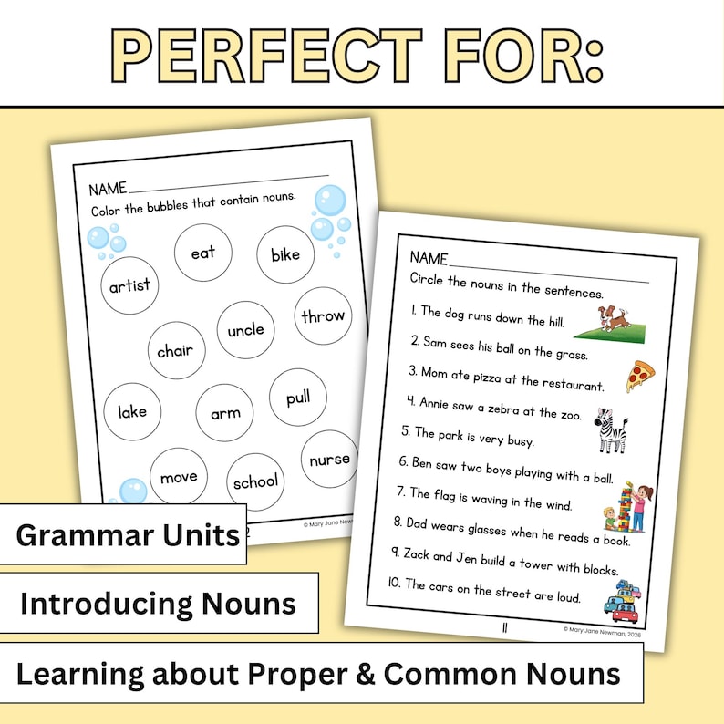 First Grade Common and Proper Noun Worksheets With Answer Key and ...