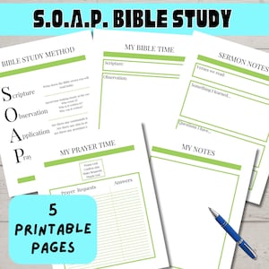 Printable SOAP Bible Study Journal: Sermon Notes, Prayer (PDF Download)