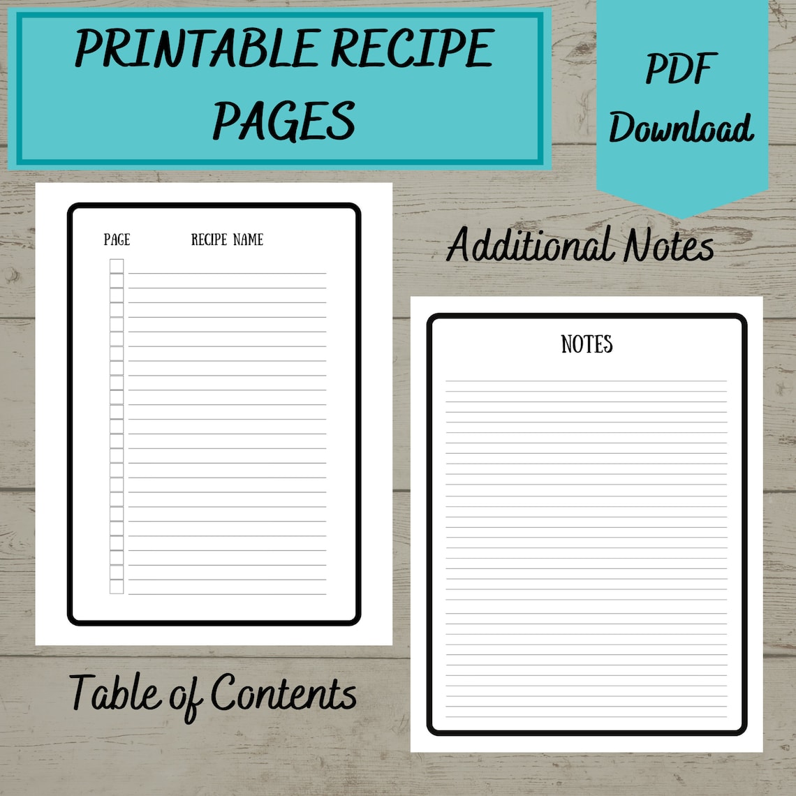 Printable recipe pages template 8 5 x 11 inches a4 instant download