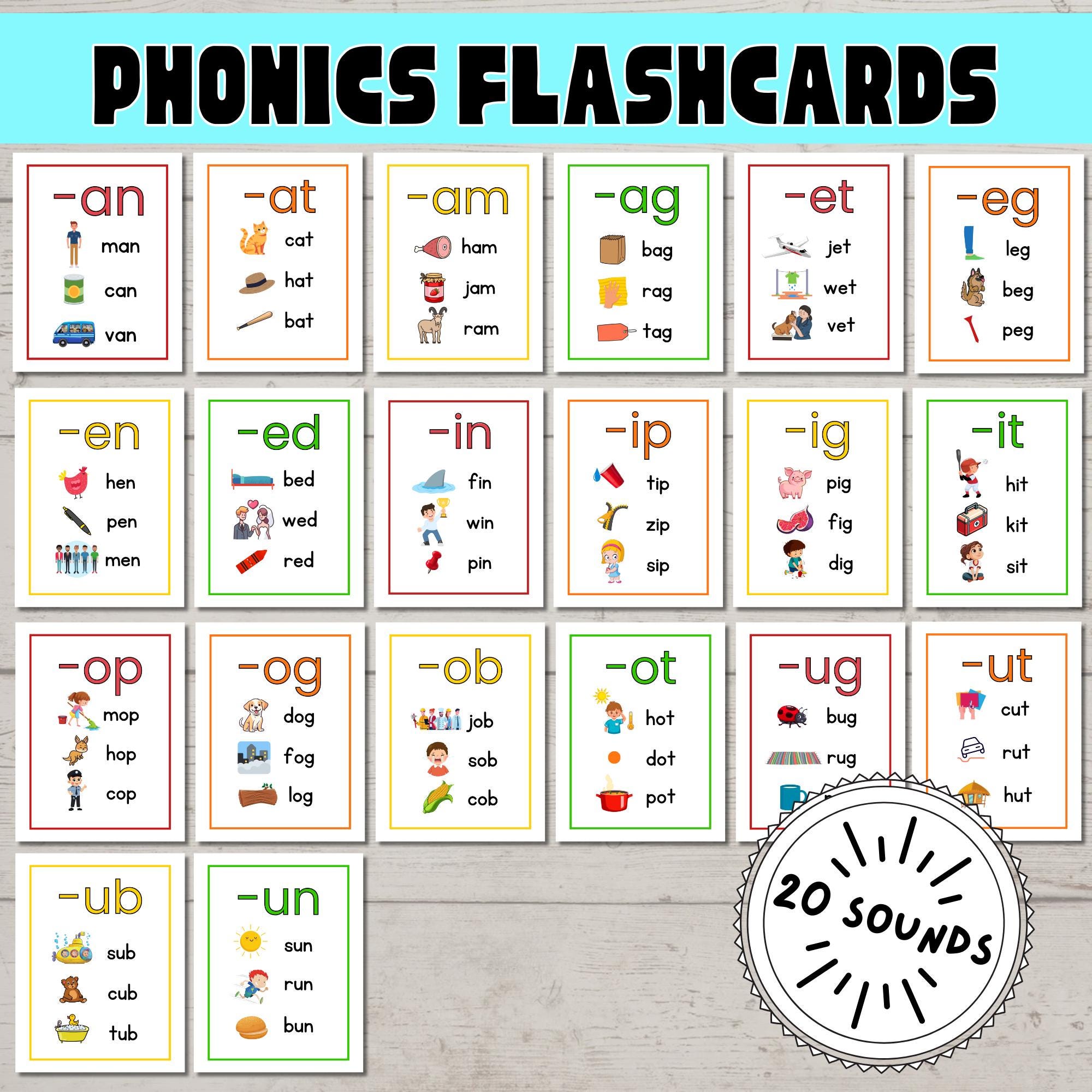 Phonics Flashcards for Kindergarten Reading, CVC Practice for Beginning Readers, Flashcards for Practice in Reading Short Vowel Words
