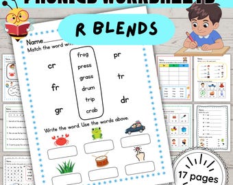 R Blends Aktivitätsseiten, Konsonant Blends Phonics Arbeitsblätter, Grade K-2 (Digitaler Download)