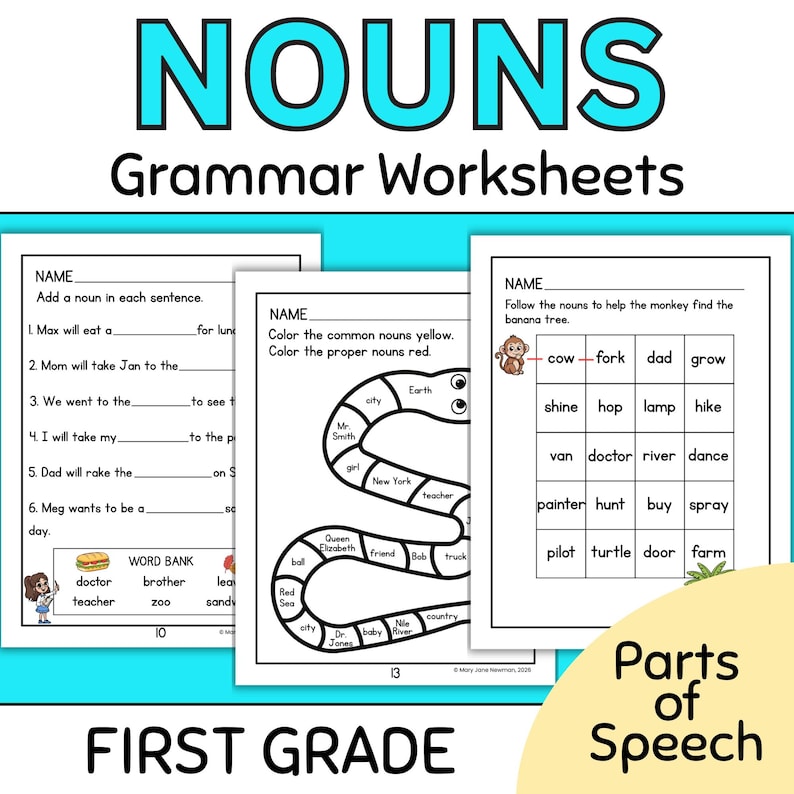 First Grade Common and Proper Noun Worksheets With Answer Key and ...