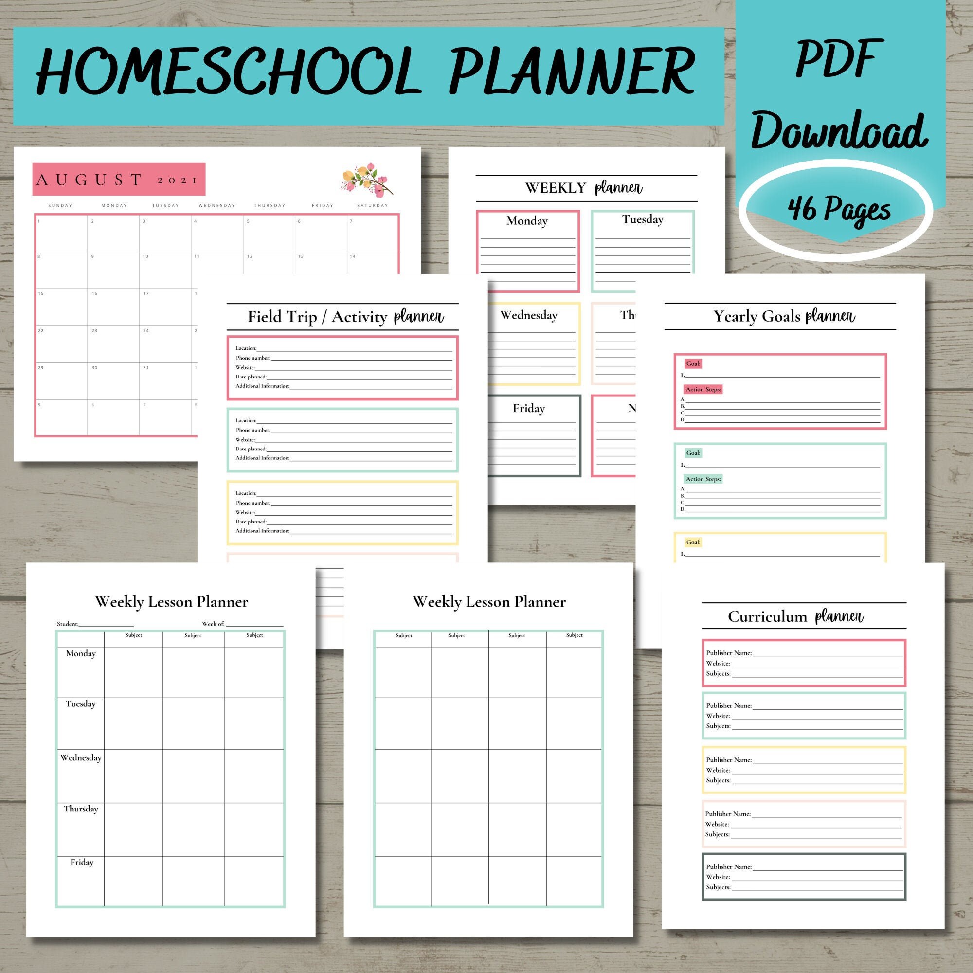 Daily Planner Goal Planner PDF 8.5 x 11 Inch Printable Planner 29 Pages Monthly Calendar Medical Information Meal Planner
