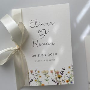 Personalised Wedding Order of Service Program Wildflowers, Printed A5 Marriage Ceremony Booklet
