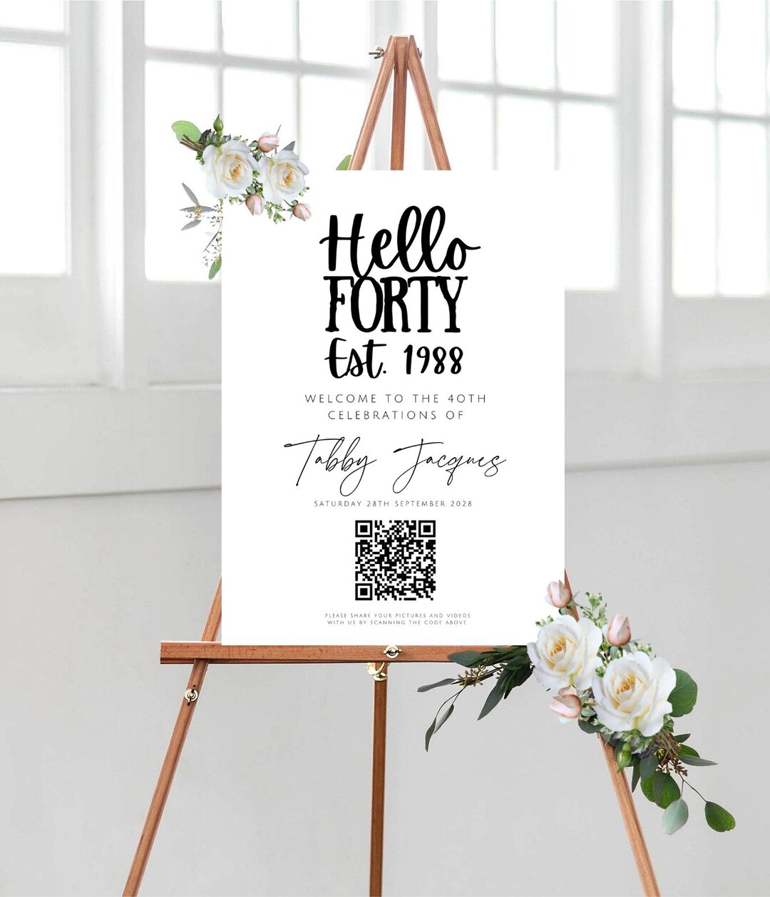 Hello Forty Party Sign: 40th Birthday Welcome Board - Etsy UK