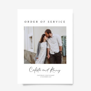 May include: Order of service for a wedding ceremony with a photo of the couple kissing. The text reads "Calista and Kenny" and "Canterbury Corn Exchange, 29 November 2020".