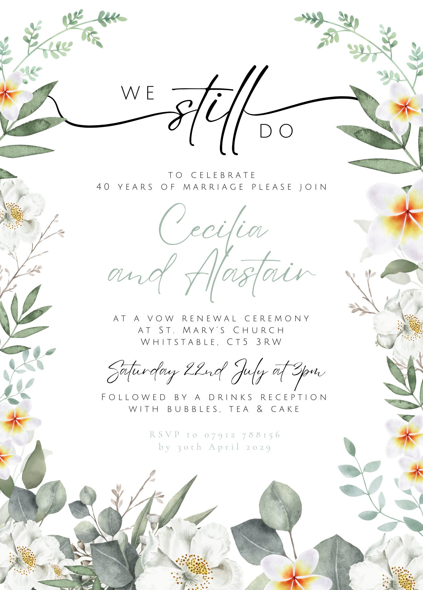 Greenery Floral Vow Renewal Invitation: Anniversary Party Invite We Still  Do - Etsy, image size:1436x2000