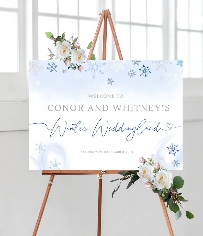 Christmas Wedding Welcome Sign: Winter Wedding Swirl Snowflake Design ...
