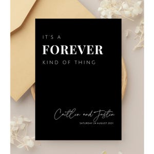 Luxe Script Wedding Invitation Suite, Forever Kind of Thing Modern Black & White Invite Set