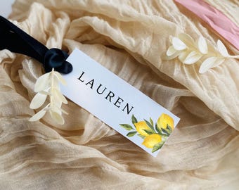 Minimalist Lemon Wedding Place Card Tags: Modern Citrus Favor Tags