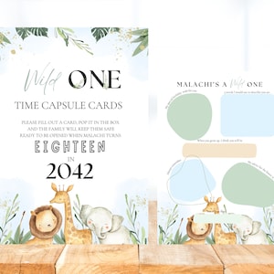 1st Birthday Time Capsule Cards, Wild One Baby Memory Cards Safari Animals, 1st Birthday Party Keepsake Card, Wild 1 Party Time Capsule Card