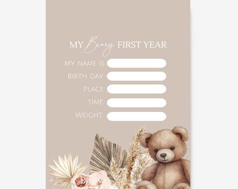 Teddy Bear First Year Baby Milestone Memory Cards - 24 Cards - Etsy UK