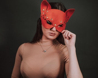 Leather cat mask for fetish bdsm petplay