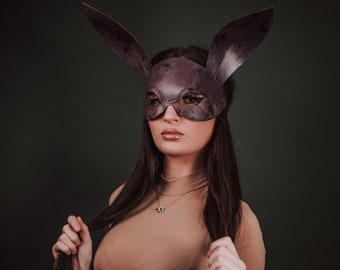 Sexy BDSM leather rabbit mask, bunny girl fetish costume