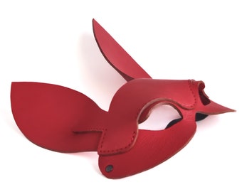 Red Leather Bunny Mask, Sexy Rabbit Mask, Handmade BDSM Ears, Fetish Costume, Luxury Petplay Mask, Kinky Party Cosplay, Animal Masquerade
