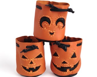 Bolsa de dados Jack-o'-lantern, bolsa de cuero pequeña, accesorio RPG de Halloween, calabaza de cuero, decoración tallada a mano, regalo de jugador único, bolsa de dados