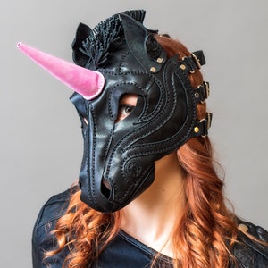 Leather Unicorn Mask with Detachable Horn, Horse Fetish Mask, Masquerade Unicorn, Ponyplay Mask, Leather Horse, Unicorn Horn, Kinky Roleplay
