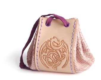 Tiny Dragon Dice Pouch, Small Leather Bag, Drawstring RPG Accessory, Leather TTRPG Satchel, Hand Tooled Bag, Unique Gamer Gift, LARP Dicebag
