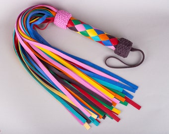 Rainbow Leather Flogger, Handcrafted BDSM Tool with Braided Handle for Impact Play and Sensual Stimulation, Premium Quality LGBT+ Flag Toy
