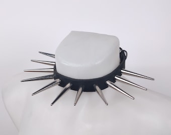 Sturdy Spiky Leather Collar, Punk Goth Spiked Necklace, Trendy Kawaii  Scene Jewelry, Submissive Bondage Choker, Unisex Collar Made to Size