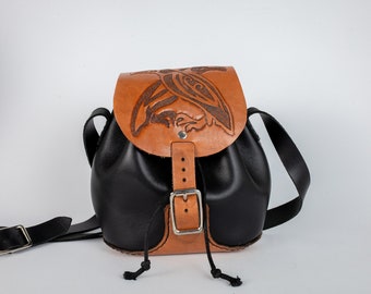 Small Leather Crossbody Bag, Tooled Handbag, Unique Purse, Raven Handbag, Shieldmaiden Accessory, Viking Crossbody, Mythology Gift for Her