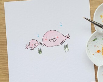 Blobfish Birthday Card: Handmade Watercolour Sea Creature thinking of you
