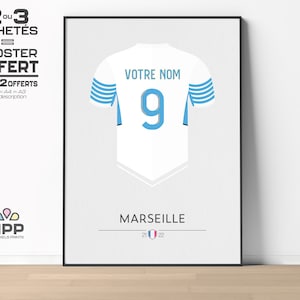 OM-MARSEILLE | 21-22 | Customizable Name & Number - Flocking Football Shirt - Minimalist Poster - Poster