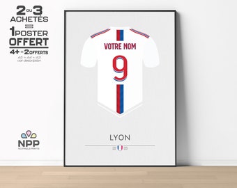 ᐒᐈ Affiche Personnalisée OL - Lyon ᮺ Poster de Foot Personnalisable ᮺ Affiche Cadeau de Football Prénom Enfant ᮺ Foot Décoration ᮺ Dom.