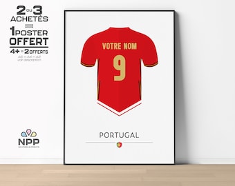 PORTUGAL | Personnalisable Nom & Numéro - Flocage Maillot Football - Poster Minimaliste - Affiche - PORTUGAL