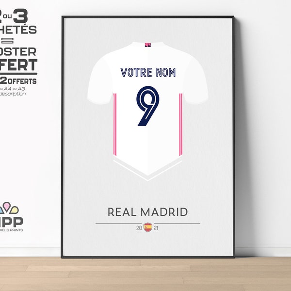 R. MADRID | 20-21 | Anpassbarer Name und Nummer - Beflockung des Fußballtrikots - Minimalistisches Poster - Poster