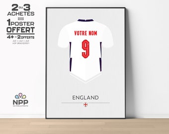 ANGLETERRE | Personnalisable Nom & Numéro - Flocage Maillot Football - Poster Minimaliste - Affiche - ENGLAND