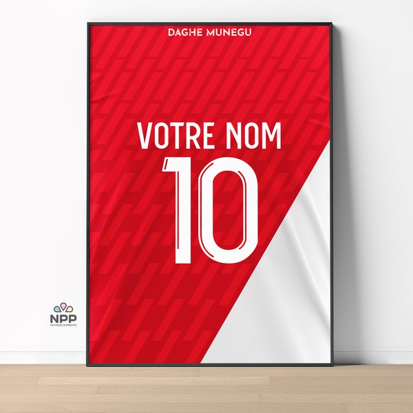 ᐒᐈ Affiche Personnalisée MONACO ᮺ Poster de Foot Personnalisable ᮺ Affiche Cadeau de Football Prénom Enfant ᮺ Foot Décoration ᮺ 23/24