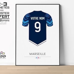 OM - MARSEILLE | 21-22 | Personnalisable Nom & Numéro - Flocage Maillot Football - Poster Minimaliste - Affiche