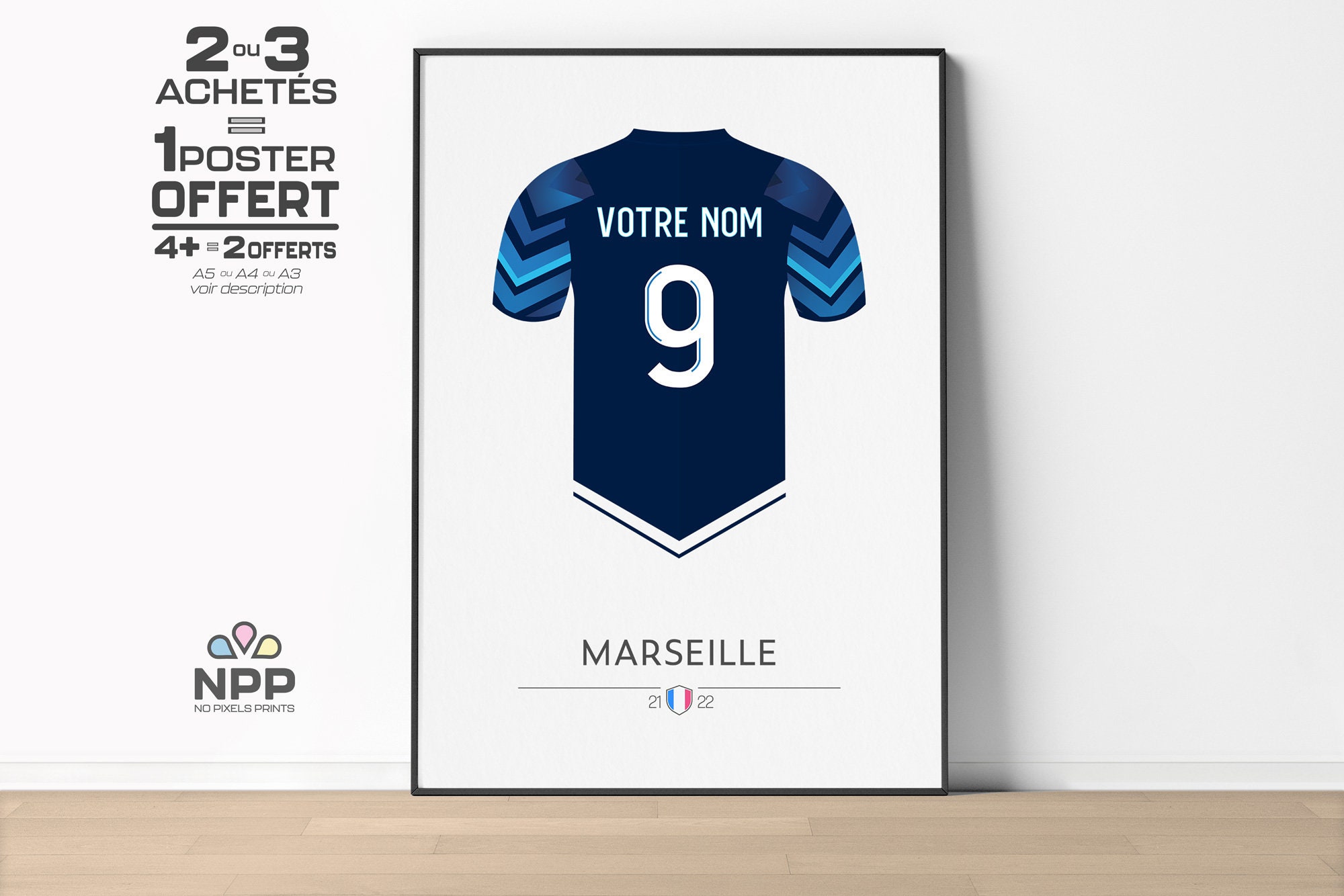 OM MARSEILLE 21 22 Personnalisable Nom Numero Flocage Maillot Football Poster Minimaliste Affiche Etsy France