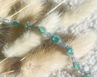 Emerald Bracelet | Rare Gemstone Bracelet | 925 Silver Band Bracelet | Tennis Bracelet | Natural Gemstone Bracelet | Womens Gift