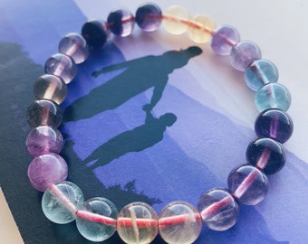 Bracelet fluorite | Bracelet fluorite multicolore | Bracelet en cristal naturel | Bracelet perlé | Homme Cadeau | Cadeau des femmes