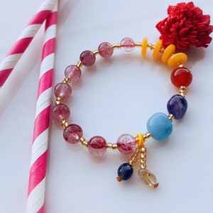 Strawberry Quartz Bracelet | Crystal Bracelet | Beaded Bracelet | Natural Crystal Bracelet | Charm Bracelet | Women Gift