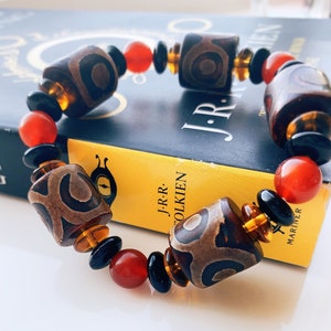 Red Agate Bracelet | Dzi Bead Bracelet | Tibet Dzi Bead | Beaded Bracelet | Men Gift | Women Gift