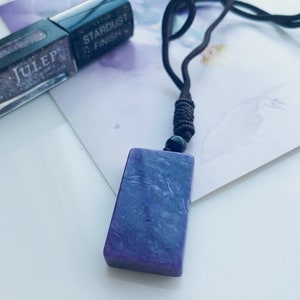 Charoite Stone Necklace | Pendant Nacklace | Natural Crystal Necklace | Square Pendant Necklace | Mens Gift | Womens Gift