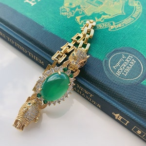 Green Chalcedony Bracelet | Chalcedony Bracelet | Chain & Link Bracelet | Leopard Shaped Bracelet | Natural Quartz Bracelet | Womens gift