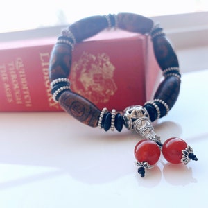 Red Agate Bracelet | Dzi Bead Bracelet | Tibet Dzi Bead | Charm Bracelet | Mens Gift | Womens Gift