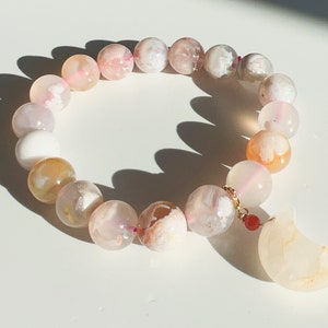 Sakura Agate Bracelet | CherryBlossom Agate Bracelet | Natural Gemstone Bracelet | Charm Bracelet | Yellow Hemotoid Quartz | Beaded Bracelet