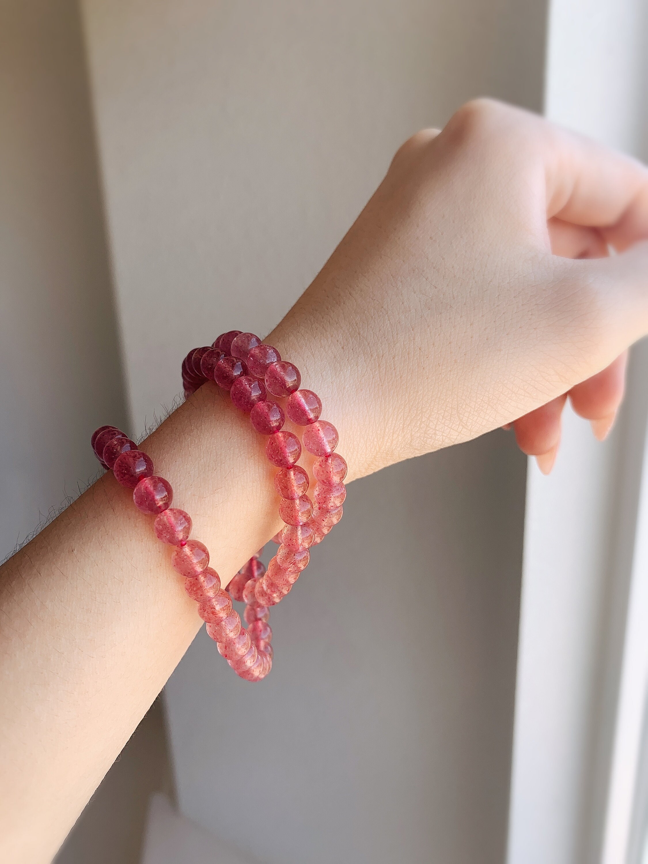 Strawberry Quartz Bracelet Natural Crystal Bracelet Extra Etsy UK