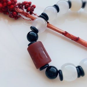 Agate Bracelet | White Agate Bracelet | Beaded Bracelet | Carved Bead Bracelet | Natural Gemstone Bracelet | Mens Gift | Womens Gift