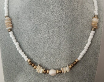Collar de cuentas y perlas, collar de conchas y cuentas, collar de perlas de agua dulce, collar de cuentas marrones, gargantilla de cuentas, gargantilla de cuentas, collar de conchas