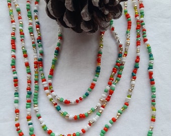 Einzelstrang perlen kette, Weihnachten kette, Perlen kette weihnachten, rocailles perlen kette, perlen ketten, perlen kette, mix perlen kette
