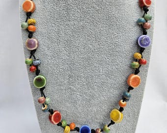 Ceramic Necklace, Statement necklace, Adjustable necklace, Beaded necklace, ceramic bead necklace