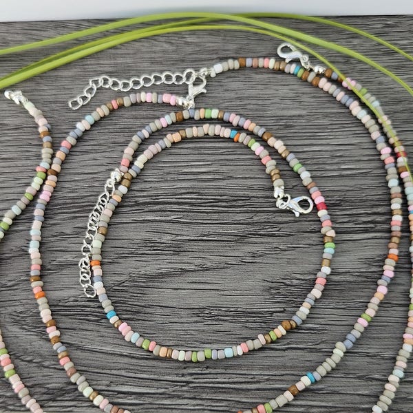 Mix colour Single strand beaded necklace, beaded necklace, seed bead necklace, Dark Pastel, mix beaded necklace
